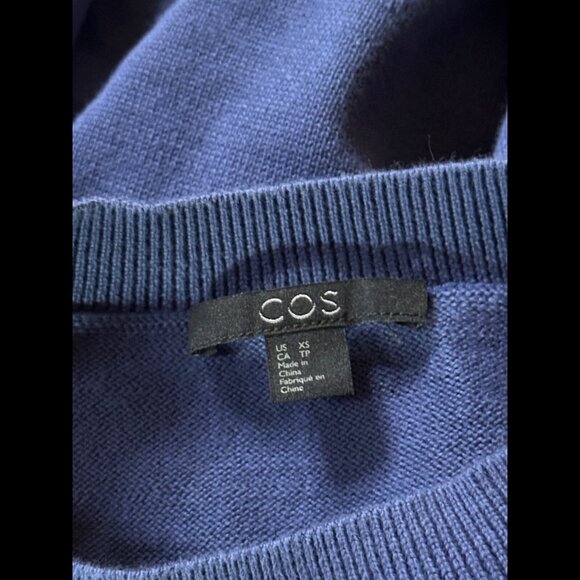 COS Dress XS Womens Blue & White Drop Waist Midi Sheath Knit - Picture 7 of 9